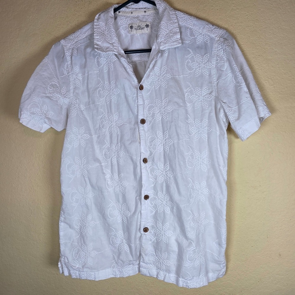 Free Planet Mens Small White Floral dotted 3d Cotton Button Down Shirt India
